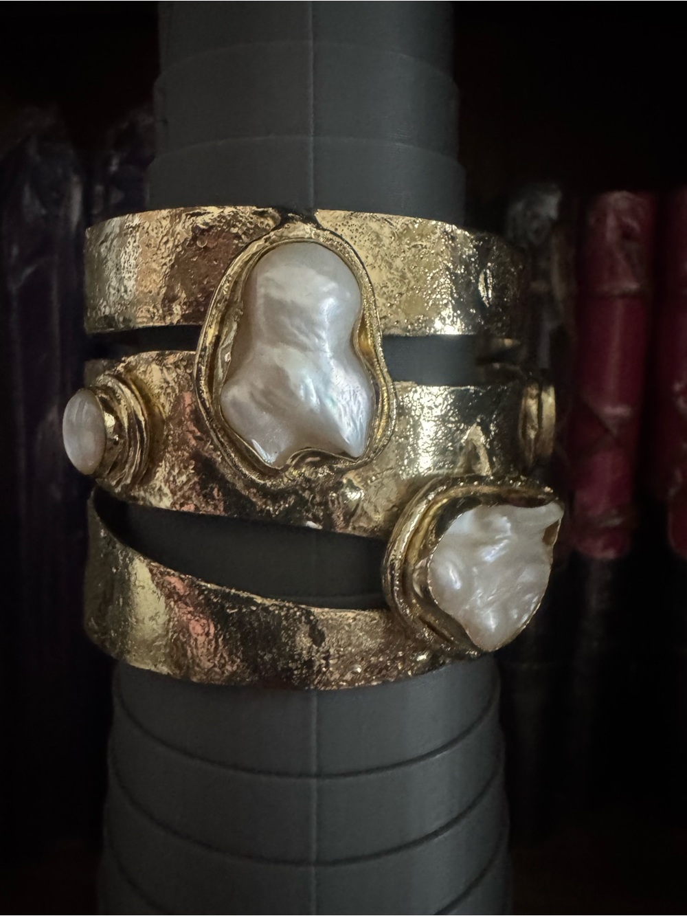 Gold Tone Pearl Statement Cuff Bracelet